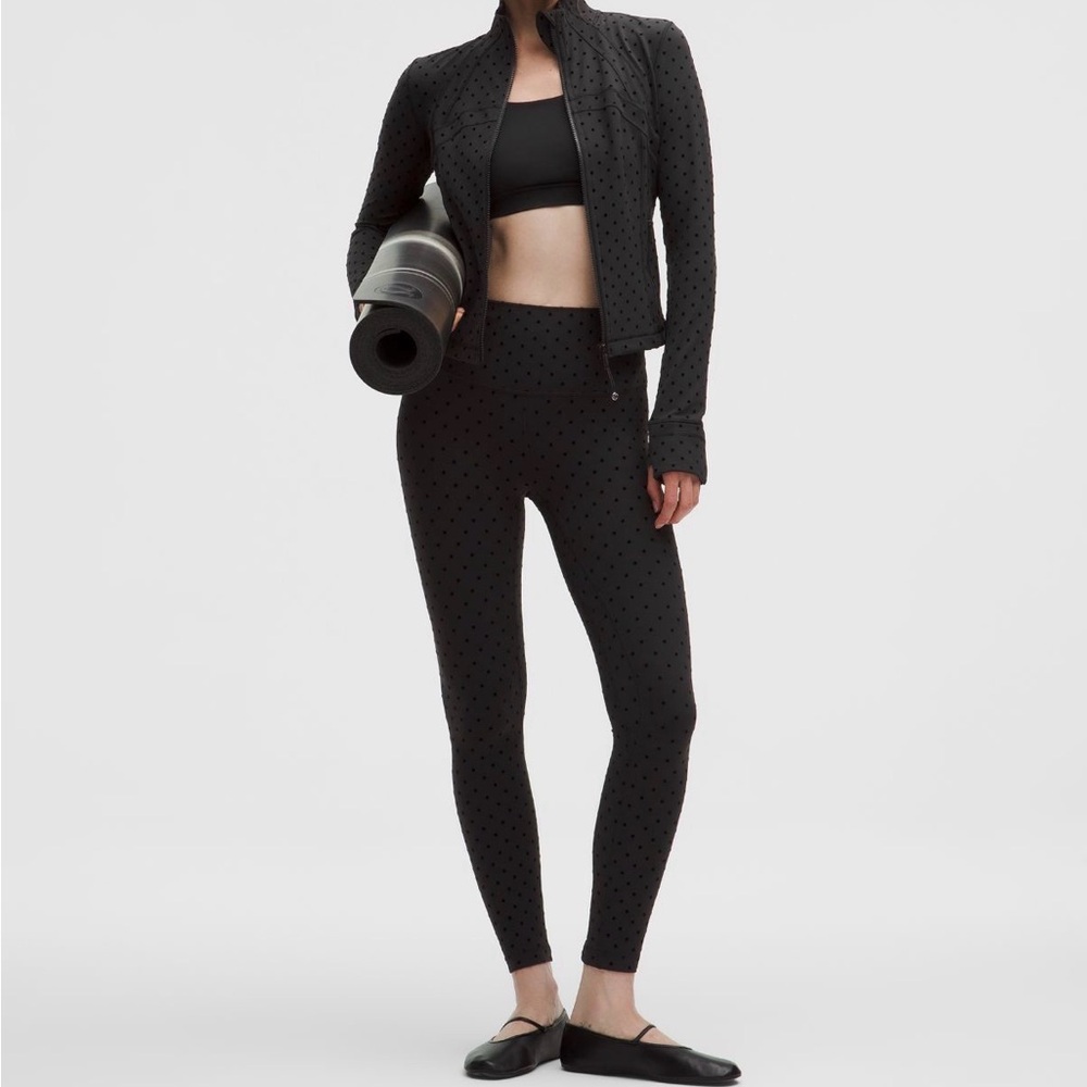 Lululemon Athletica Polka Dot Flocked Black Textured Leggings